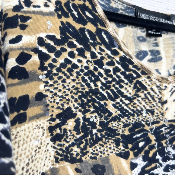 Vintage Animal Print Cheetah Leopard Patchwork Print T-Shirt Top Size XL - Picture 3 of 8